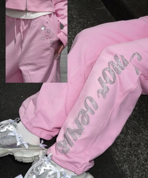 8iuxu_× tinkerend】Rhinestone Wide-leg Sweat Pants / ライン