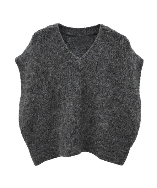 Reurie'（レウリィ）の「ニットベスト(sayaka select) / Vネック シンプル カジュアル モード 韓国 重ね着 レイヤード（ベスト・レディース・チャコールグレー/ダークベージュ・FREE）」の7枚目の写真