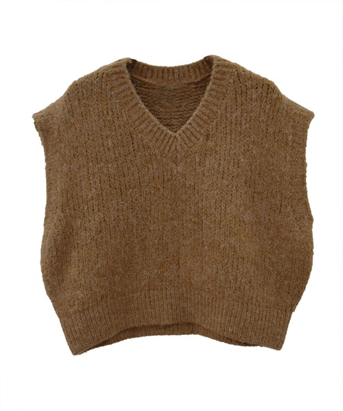 Reurie'（レウリィ）の「ニットベスト(sayaka select) / Vネック シンプル カジュアル モード 韓国 重ね着 レイヤード（ベスト・レディース・チャコールグレー/ダークベージュ・FREE）」の8枚目の写真