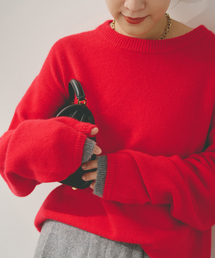 スピックアンドスパン　カシミヤエンブロイダリーニット　HOPE刺繍　レッド Spick & Span｜スピック アンド スパンのニット/セーター