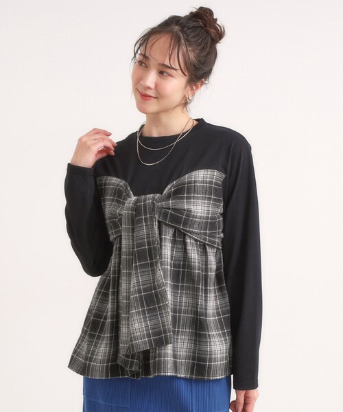 Cutie Blonde(キューティーブロンド)の「シャツレイヤード風で1枚でサマ見え ロンT(Tシャツ/カットソー・レディース・ベージュ系1/ブラック系1・01/02/03/04)」の11枚目の写真