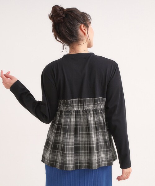 Cutie Blonde(キューティーブロンド)の「シャツレイヤード風で1枚でサマ見え ロンT(Tシャツ/カットソー・レディース・ベージュ系1/ブラック系1・01/02/03/04)」の10枚目の写真