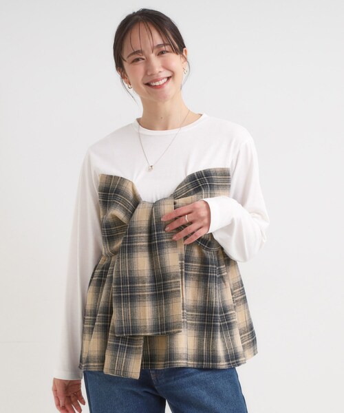 Cutie Blonde(キューティーブロンド)の「シャツレイヤード風で1枚でサマ見え ロンT(Tシャツ/カットソー・レディース・ベージュ系1/ブラック系1・01/02/03/04)」の7枚目の写真