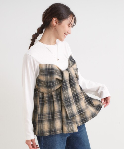 Cutie Blonde(キューティーブロンド)の「シャツレイヤード風で1枚でサマ見え ロンT(Tシャツ/カットソー・レディース・ベージュ系1/ブラック系1・01/02/03/04)」の6枚目の写真