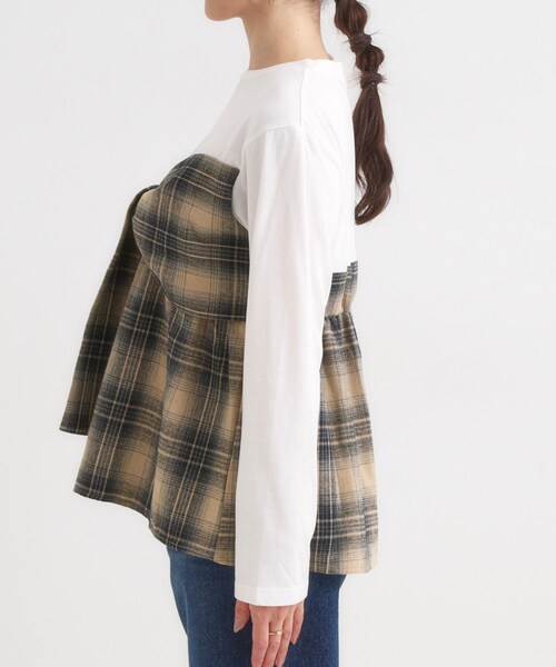 Cutie Blonde(キューティーブロンド)の「シャツレイヤード風で1枚でサマ見え ロンT(Tシャツ/カットソー・レディース・ベージュ系1/ブラック系1・01/02/03/04)」の14枚目の写真