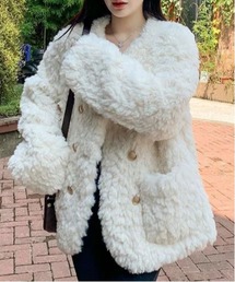 WEGO | WEGO/ダブルボタンフェイクファーノーカラージャケット(ノーカラージャケット)