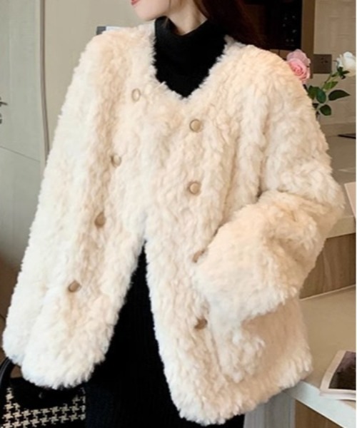 WEGO（ウィゴー）の「WEGO/ダブルボタンフェイクファーノーカラージャケット（ノーカラージャケット・レディース・ホワイト・MEDIUM/LARGE）」の19枚目の写真