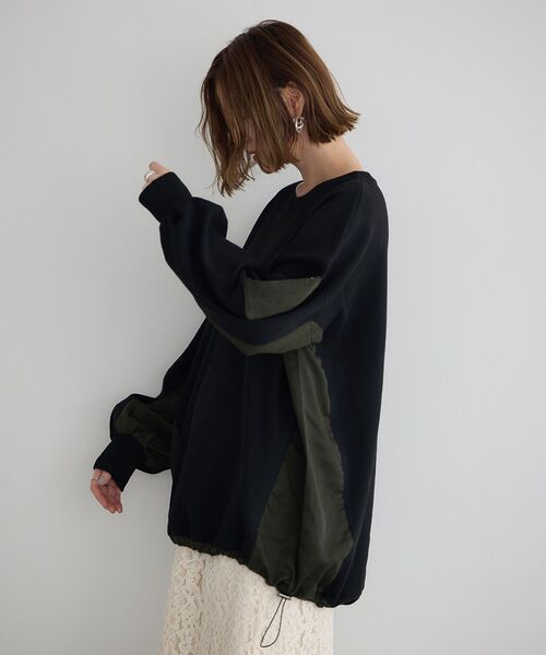 Editt by YECCA VECCA（エディットバイイェッカヴェッカ）の「素材MIX裾ドロストニット（ニット/セーター・レディース・ブラック/チャコールグレー/ブルー・FREE）」の7枚目の写真