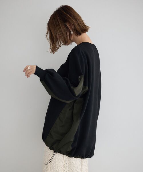 Editt by YECCA VECCA（エディットバイイェッカヴェッカ）の「素材MIX裾ドロストニット（ニット/セーター・レディース・ブラック/チャコールグレー/ブルー・FREE）」の8枚目の写真