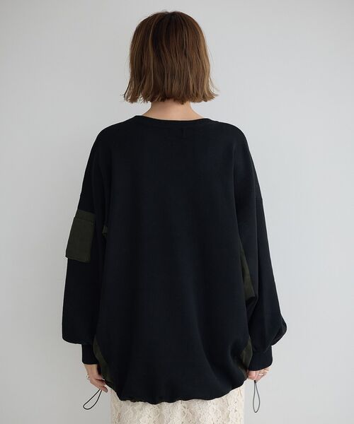 Editt by YECCA VECCA（エディットバイイェッカヴェッカ）の「素材MIX裾ドロストニット（ニット/セーター・レディース・ブラック/チャコールグレー/ブルー・FREE）」の9枚目の写真