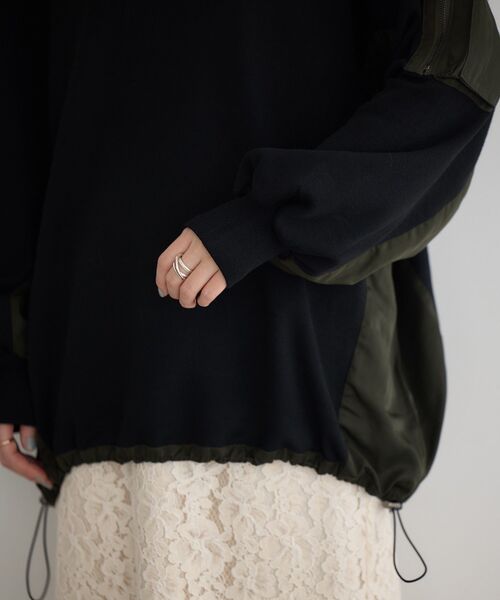 Editt by YECCA VECCA（エディットバイイェッカヴェッカ）の「素材MIX裾ドロストニット（ニット/セーター・レディース・ブラック/チャコールグレー/ブルー・FREE）」の11枚目の写真