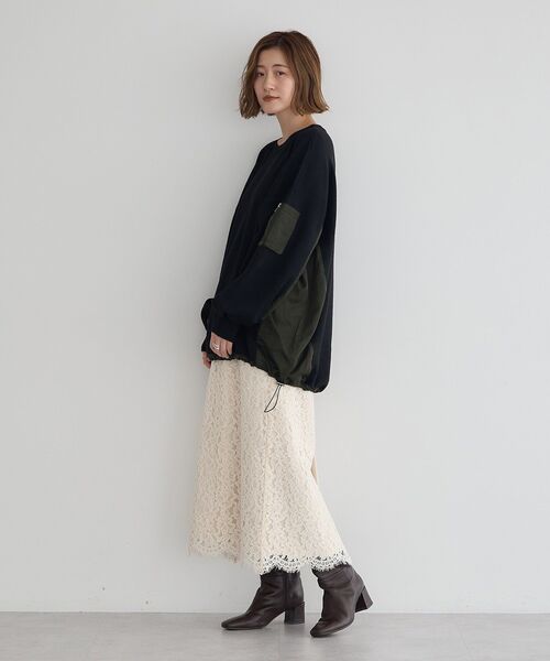 Editt by YECCA VECCA（エディットバイイェッカヴェッカ）の「素材MIX裾ドロストニット（ニット/セーター・レディース・ブラック/チャコールグレー/ブルー・FREE）」の19枚目の写真