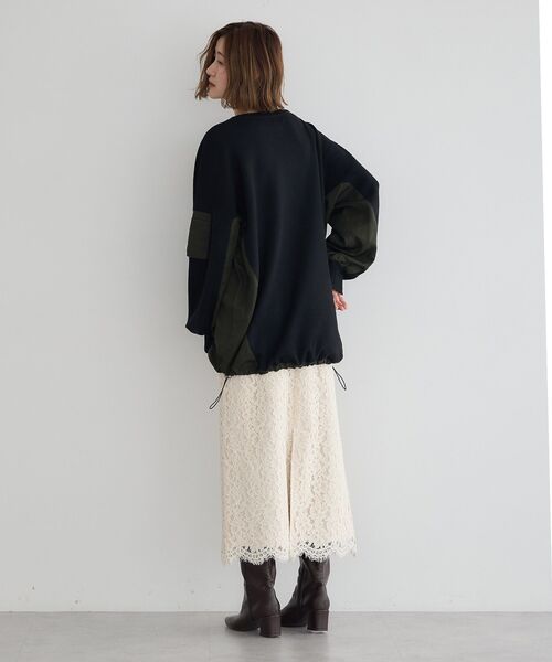 Editt by YECCA VECCA（エディットバイイェッカヴェッカ）の「素材MIX裾ドロストニット（ニット/セーター・レディース・ブラック/チャコールグレー/ブルー・FREE）」の20枚目の写真