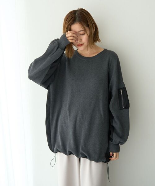 Editt by YECCA VECCA（エディットバイイェッカヴェッカ）の「素材MIX裾ドロストニット（ニット/セーター・レディース・ブラック/チャコールグレー/ブルー・FREE）」の21枚目の写真