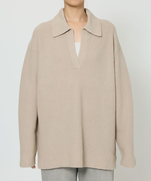 BABYLONE（バビロン）の「スキッパーミドルゲージニットプルオーバー（ニット/セーター・レディース・ブラウン/ライトベージュ・フリー）」の17枚目の写真