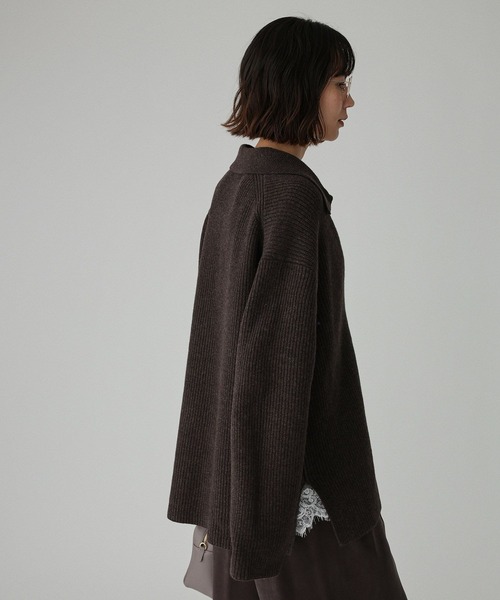 BABYLONE（バビロン）の「スキッパーミドルゲージニットプルオーバー（ニット/セーター・レディース・ブラウン/ライトベージュ・フリー）」の6枚目の写真