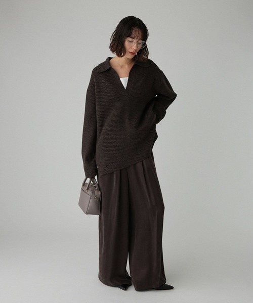 BABYLONE（バビロン）の「スキッパーミドルゲージニットプルオーバー（ニット/セーター・レディース・ブラウン/ライトベージュ・フリー）」の7枚目の写真