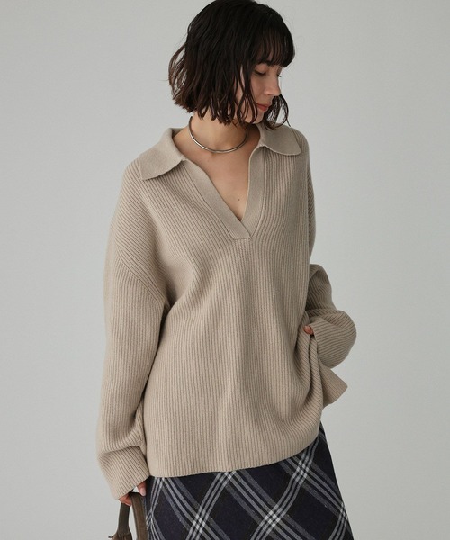 BABYLONE（バビロン）の「スキッパーミドルゲージニットプルオーバー（ニット/セーター・レディース・ブラウン/ライトベージュ・フリー）」の11枚目の写真