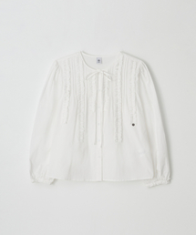 FRILLY RUFFLE RIBBON TIE VINTAGE BLOUSE WHITE