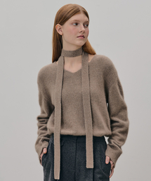 V-NECK MUFFLER KNIT TOP MOCHA