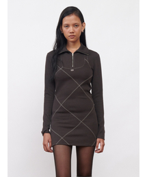 Kijun（キジュン）の「Stitched Half Zip-Up Dress Dark Brown（ワンピース）」