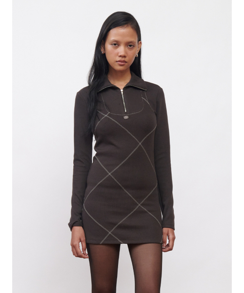 Kijun（キジュン）の「Stitched Half Zip-Up Dress Dark Brown（ワンピース・レディース・その他・MEDIUM/SMALL）」の2枚目の写真