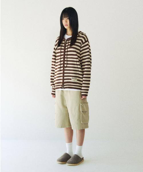 SLOWACID（スローアシッド）の「ストライプニットフードジップアップ[ブラウン]（パーカー・レディース・その他・SMALL/MEDIUM/LARGE）」の2枚目の写真