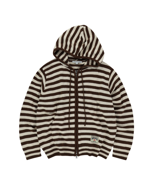 SLOWACID（スローアシッド）の「ストライプニットフードジップアップ[ブラウン]（パーカー・レディース・その他・SMALL/MEDIUM/LARGE）」の3枚目の写真