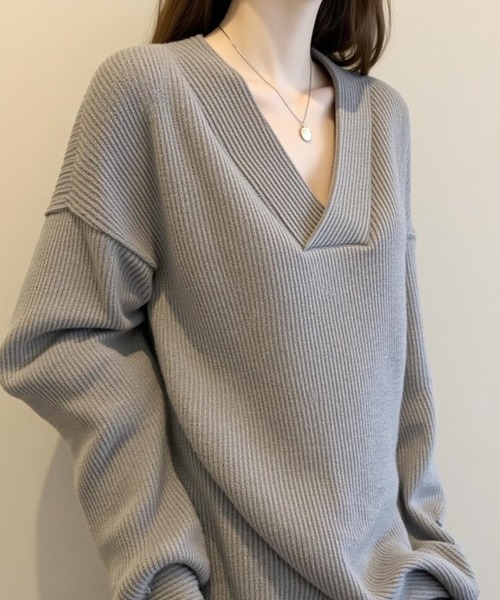 cammie(キャミー)の「アシンメトリーデザイントップス(ニット/セーター・レディース・グレー/ダークアッシュ/ベージュ・M/L)」の10枚目の写真
