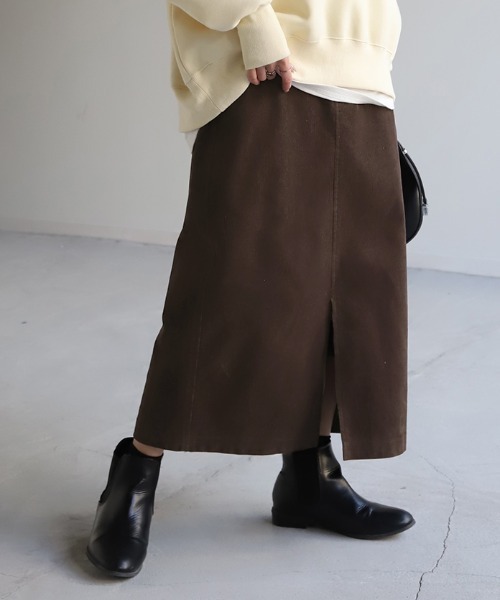 HUG.U(ハグユー)の「コーデュロイIラインスカート(スカート・レディース・チョコ/ブラック/ナチュラル・M/L)」の2枚目の写真