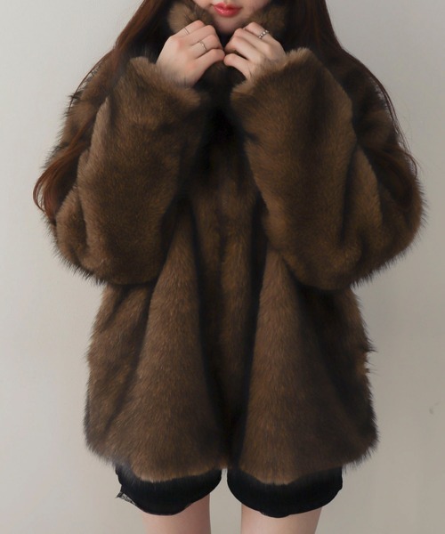 WEGO（ウィゴー）の「WEGO/【25年秋冬新作】2WAY スタンドネック フェイクファー ブルゾン コート（ブルゾン・レディース・ブラウン系その他/グレー系その他・FREE）」の9枚目の写真