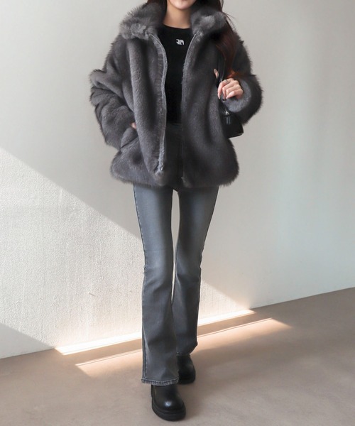 WEGO（ウィゴー）の「WEGO/【25年秋冬新作】2WAY スタンドネック フェイクファー ブルゾン コート（ブルゾン・レディース・ブラウン系その他/グレー系その他・FREE）」の14枚目の写真