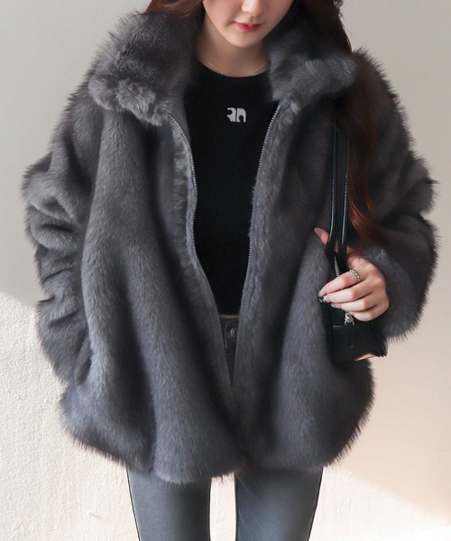 WEGO（ウィゴー）の「WEGO/【25年秋冬新作】2WAY スタンドネック フェイクファー ブルゾン コート（ブルゾン・レディース・ブラウン系その他/グレー系その他・FREE）」の12枚目の写真