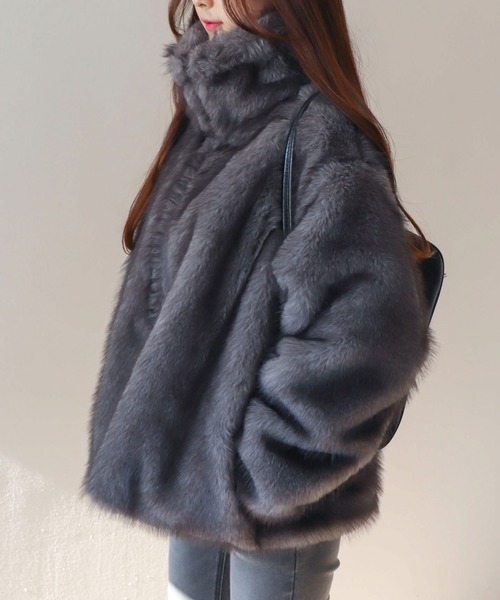 WEGO（ウィゴー）の「WEGO/【25年秋冬新作】2WAY スタンドネック フェイクファー ブルゾン コート（ブルゾン・レディース・ブラウン系その他/グレー系その他・FREE）」の13枚目の写真