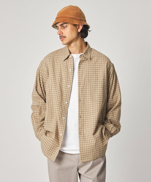 Steven Alan(スティーブンアラン)の「<Steven Alan> オーガニックコットン ドビー チェック レギュラーカラー シャツ LOOSE(シャツ/ブラウス・メンズ・オフホワイト/ベージュ/ダークブラウン・M/S/L/XL)」の4枚目の写真