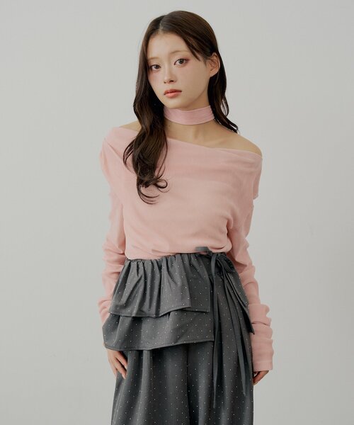 Chico（チコ）の「【SALON by Chico】タイ付きベロアワンショルギャザートップス（Tシャツ/カットソー・レディース・ブラウン/ピンク/アイボリー・FREE）」の14枚目の写真