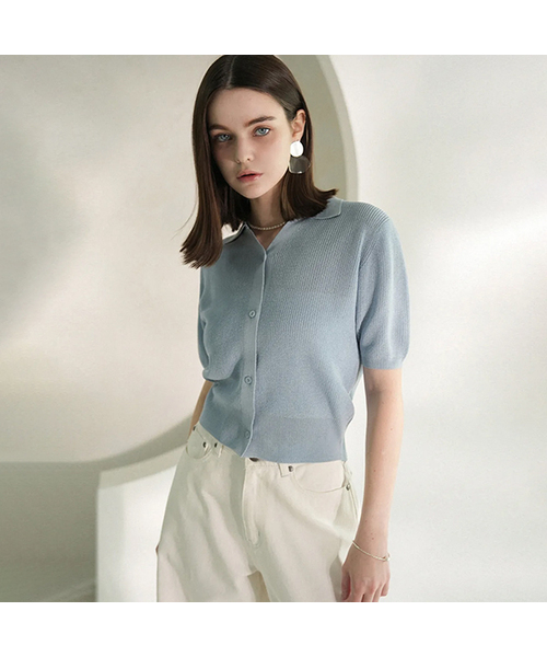 Vivacious(ビバシャス)の「Cooling Collar knit Cardigan - 4COL(カーディガン/ボレロ・レディース・ブラック/アイボリー/スカイブルー/ピンク・FREE)」の3枚目の写真