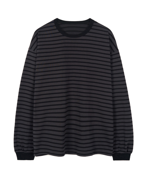 EXCONTAINER(エックスコンテナ)の「ルーズフィットストライプロングスリーブ (ブラック/チャコールグレー)(Tシャツ/カットソー・メンズ・その他・MEDIUM/LARGE/X-LARGE)」の1枚目の写真