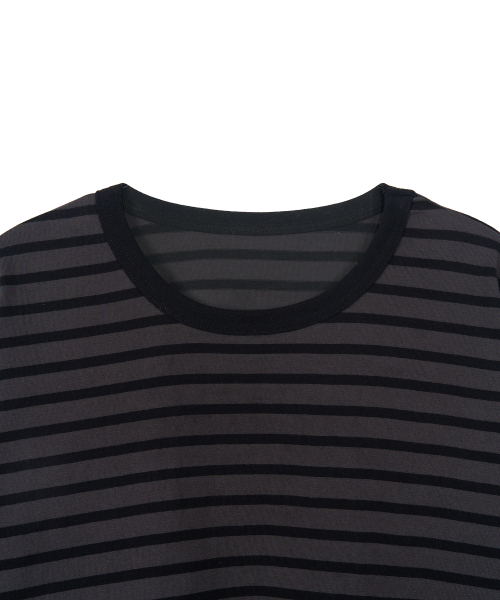 EXCONTAINER(エックスコンテナ)の「ルーズフィットストライプロングスリーブ (ブラック/チャコールグレー)(Tシャツ/カットソー・メンズ・その他・MEDIUM/LARGE/X-LARGE)」の3枚目の写真