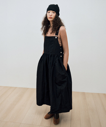 SIDE PUFF NYLON OVERALL DRESS / BLACK