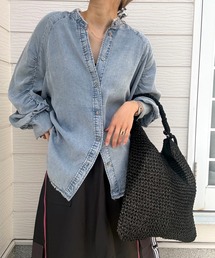 Q | ギャザースリーブデニムシャツ(シャツ/ブラウス)