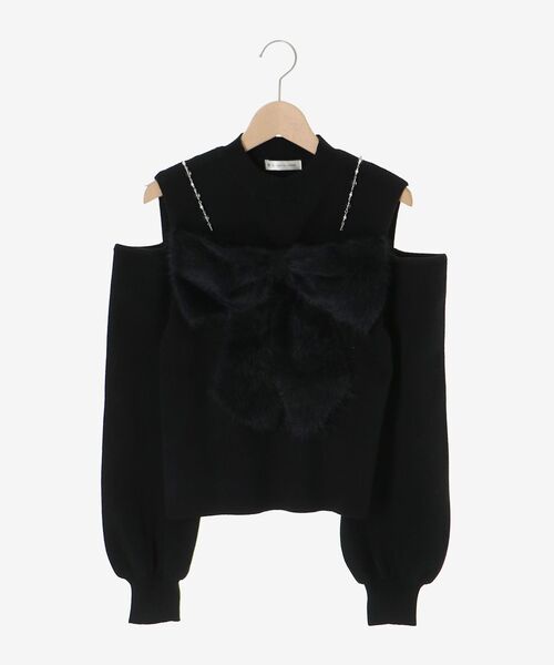 MAJESTIC LEGON（マジェスティックレゴン）の「ビッグリボンチェーン付きニット（ニット/セーター・レディース・ブラック/アイボリー/ピンクベージュ/ダークグレー/ライトグレー・MEDIUM）」の8枚目の写真