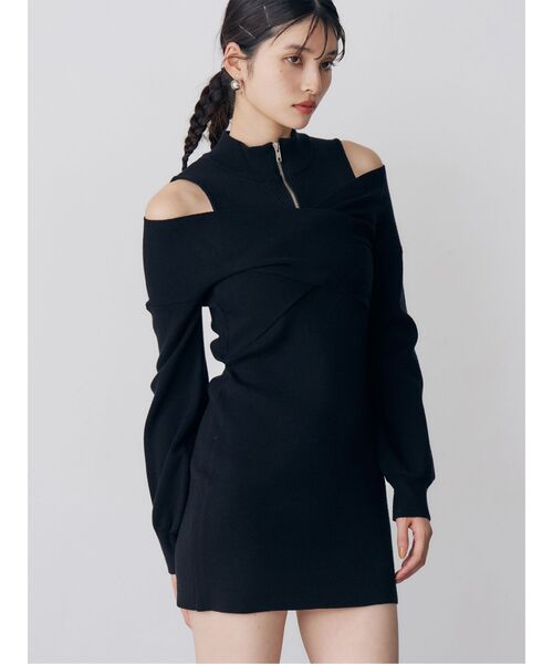 MURUA（ムルーア）の「カシュクールZIPニットワンピース（ワンピース・レディース・ブルー/グレー/ブラック・FREE）」の2枚目の写真