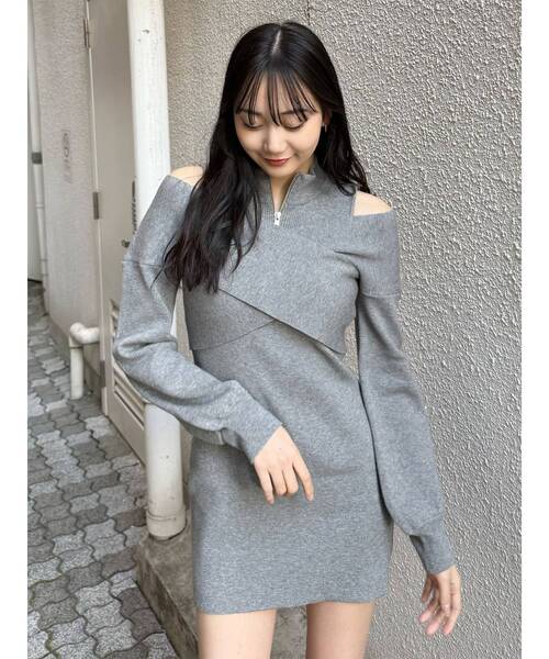 MURUA（ムルーア）の「カシュクールZIPニットワンピース（ワンピース・レディース・ブルー/グレー/ブラック・FREE）」の5枚目の写真