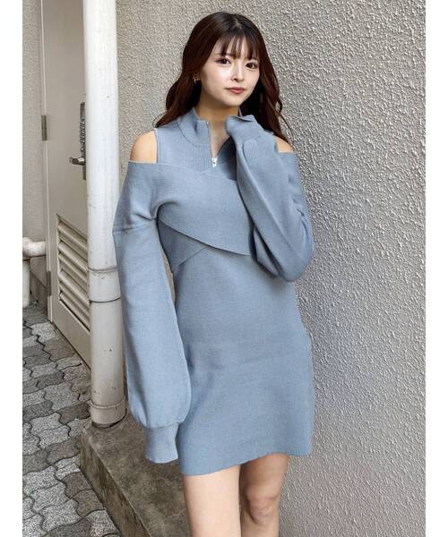 MURUA（ムルーア）の「カシュクールZIPニットワンピース（ワンピース・レディース・ブルー/グレー/ブラック・FREE）」の11枚目の写真