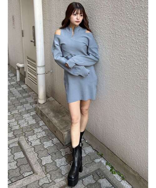 MURUA（ムルーア）の「カシュクールZIPニットワンピース（ワンピース・レディース・ブルー/グレー/ブラック・FREE）」の13枚目の写真