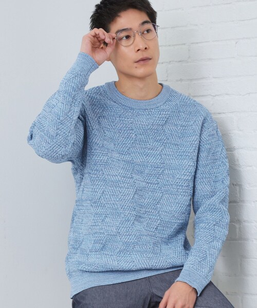 THE SHOP TK (ザ ショップ ティーケー )の「【頑張りすぎないオシャレ】ミックスヤーンニット 洗濯機OK/軽量(ニット/セーター・メンズ・グリーン/ピンク系/オフホワイト/ブルー・02/03/04)」の3枚目の写真