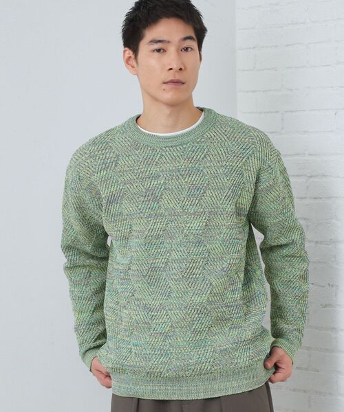 THE SHOP TK (ザ ショップ ティーケー )の「【頑張りすぎないオシャレ】ミックスヤーンニット 洗濯機OK/軽量(ニット/セーター・メンズ・グリーン/ピンク系/オフホワイト/ブルー・02/03/04)」の2枚目の写真