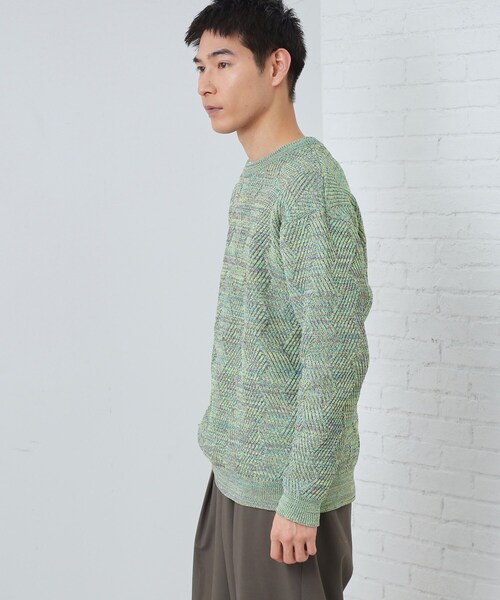 THE SHOP TK (ザ ショップ ティーケー )の「【頑張りすぎないオシャレ】ミックスヤーンニット 洗濯機OK/軽量(ニット/セーター・メンズ・グリーン/ピンク系/オフホワイト/ブルー・02/03/04)」の9枚目の写真