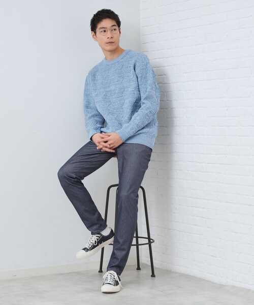 THE SHOP TK (ザ ショップ ティーケー )の「【頑張りすぎないオシャレ】ミックスヤーンニット 洗濯機OK/軽量(ニット/セーター・メンズ・グリーン/ピンク系/オフホワイト/ブルー・02/03/04)」の19枚目の写真